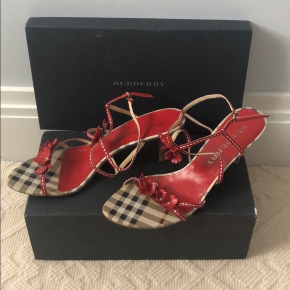 Burberry Shoes - Burberry red flower strappy sandal 7.5